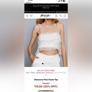 Nasty Gal Diamanté pearl cami top size M